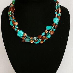 Turquoise and Brown Beaded Necklace